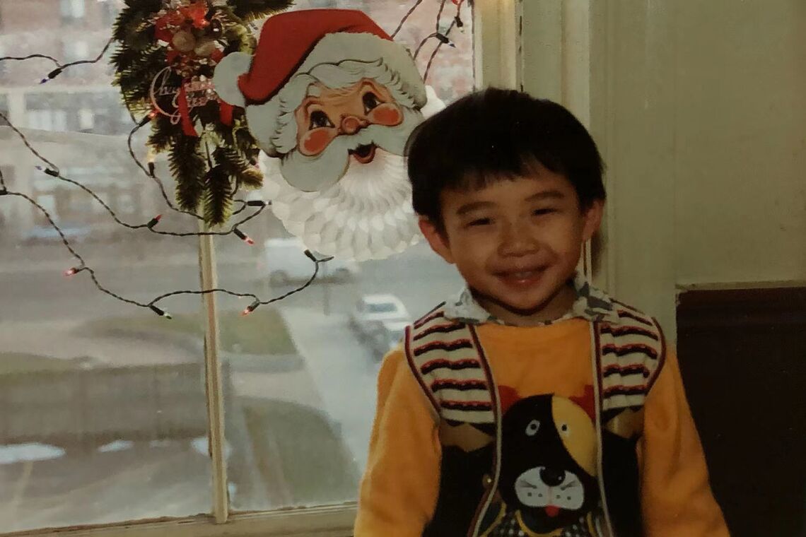 Young Winston Yan with Christmas decorations