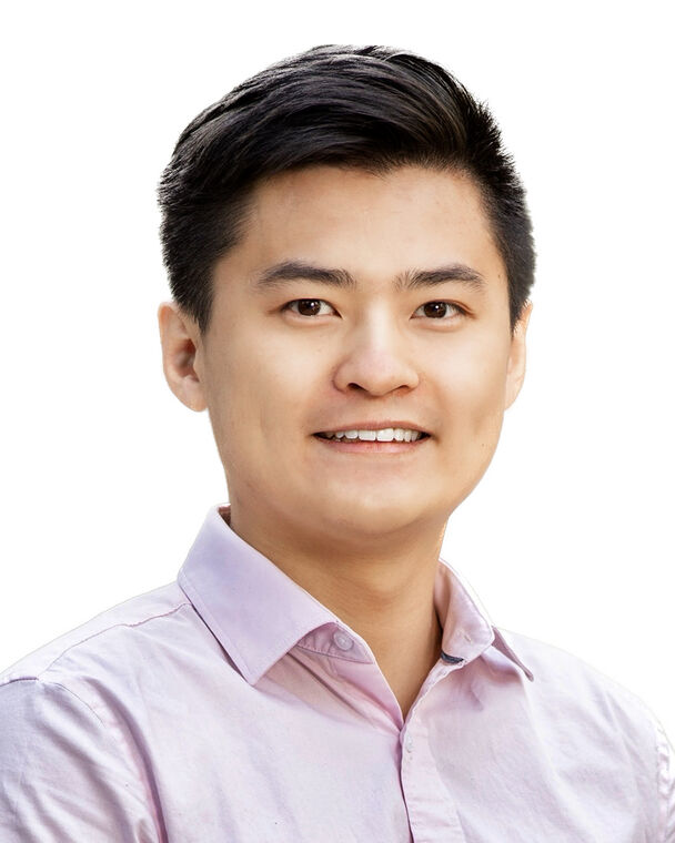 A headshot of Zhanlin (Flynn) Chen who is looking at the camera and smiling and wearing a light pink collared shirt.