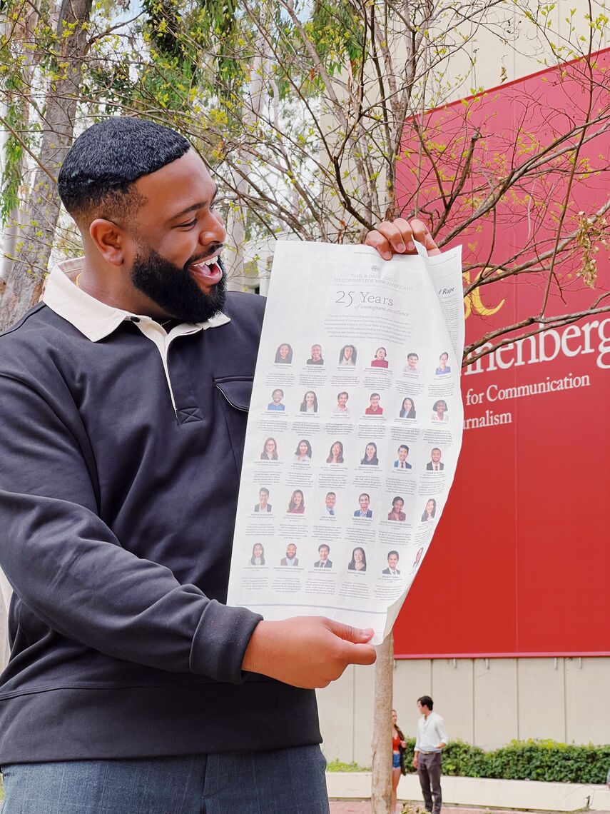 jermaine holding nyt ad at annenberg school for communication building asc